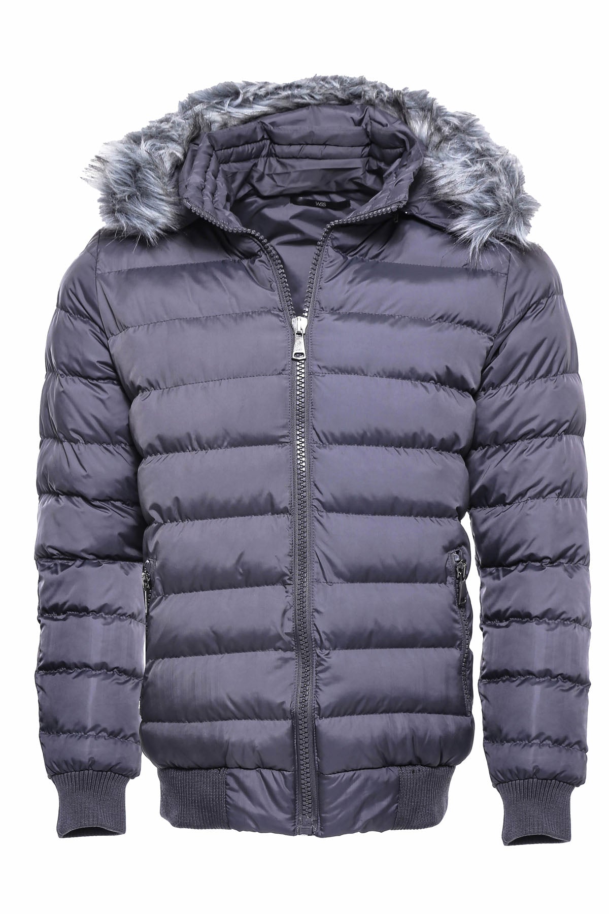 Grey Men's Puffer Coat with Fur