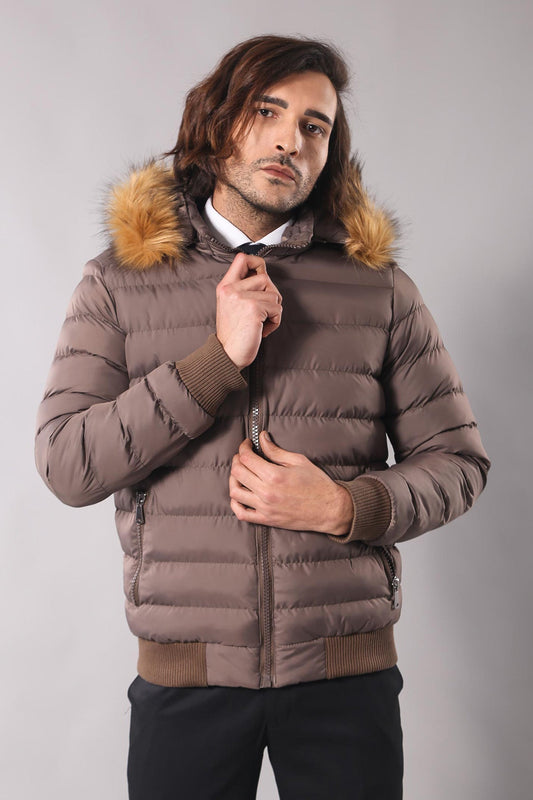 Men's Brown Down coat with Fur