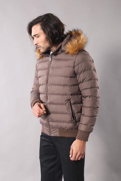 Men's Brown Down coat with Fur