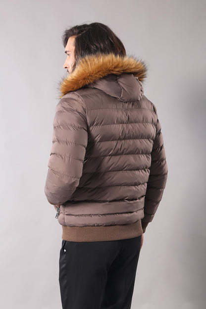 Men's Brown Down coat with Fur