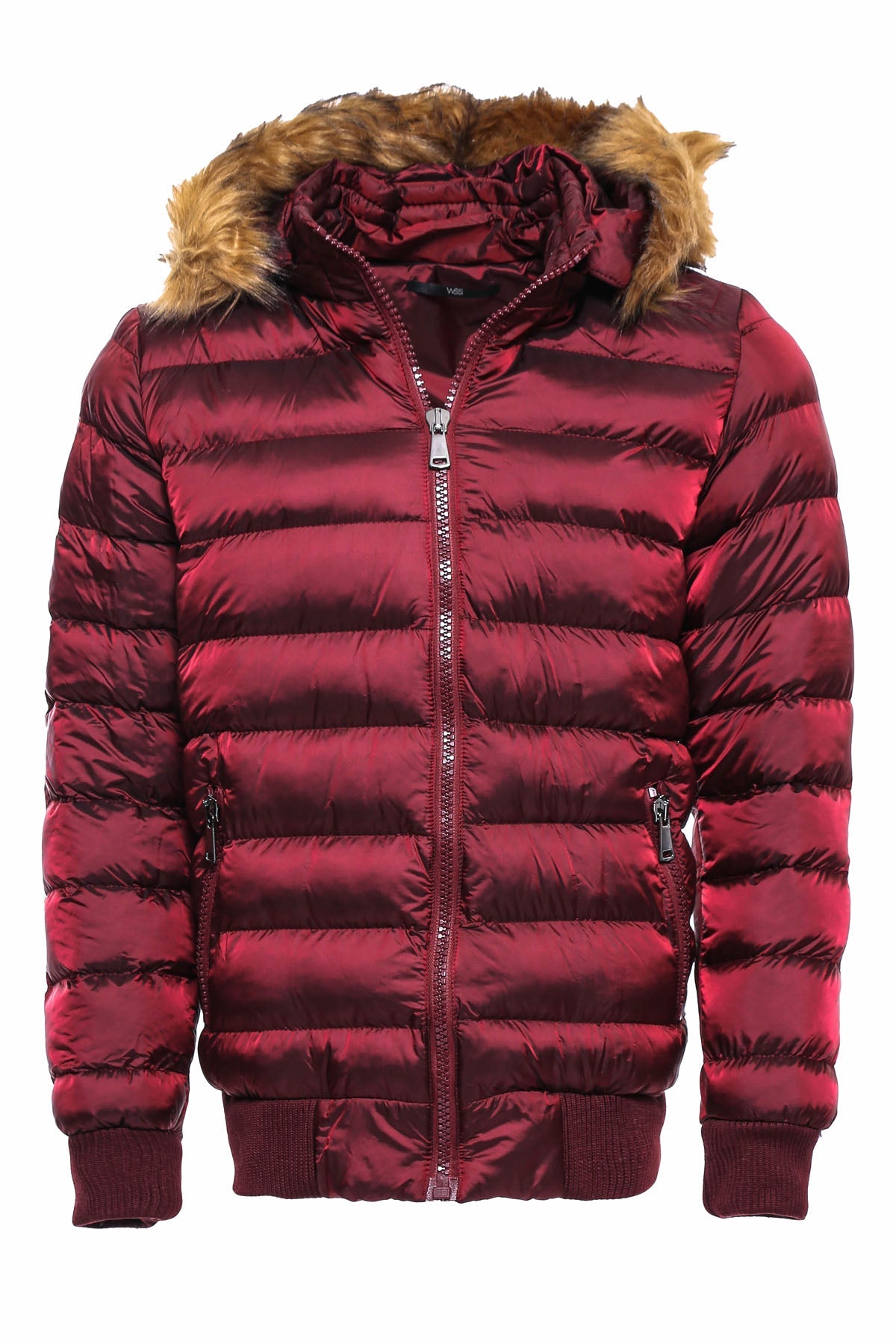 Fur Hooded Burgundy Men Down Coat