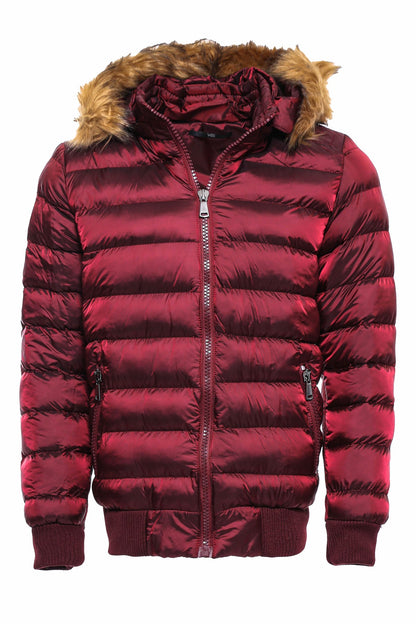 Fur Hooded Burgundy Men Down Coat