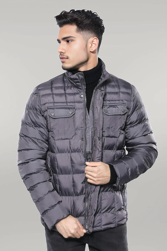 Quilted Grey Men Winter Coat