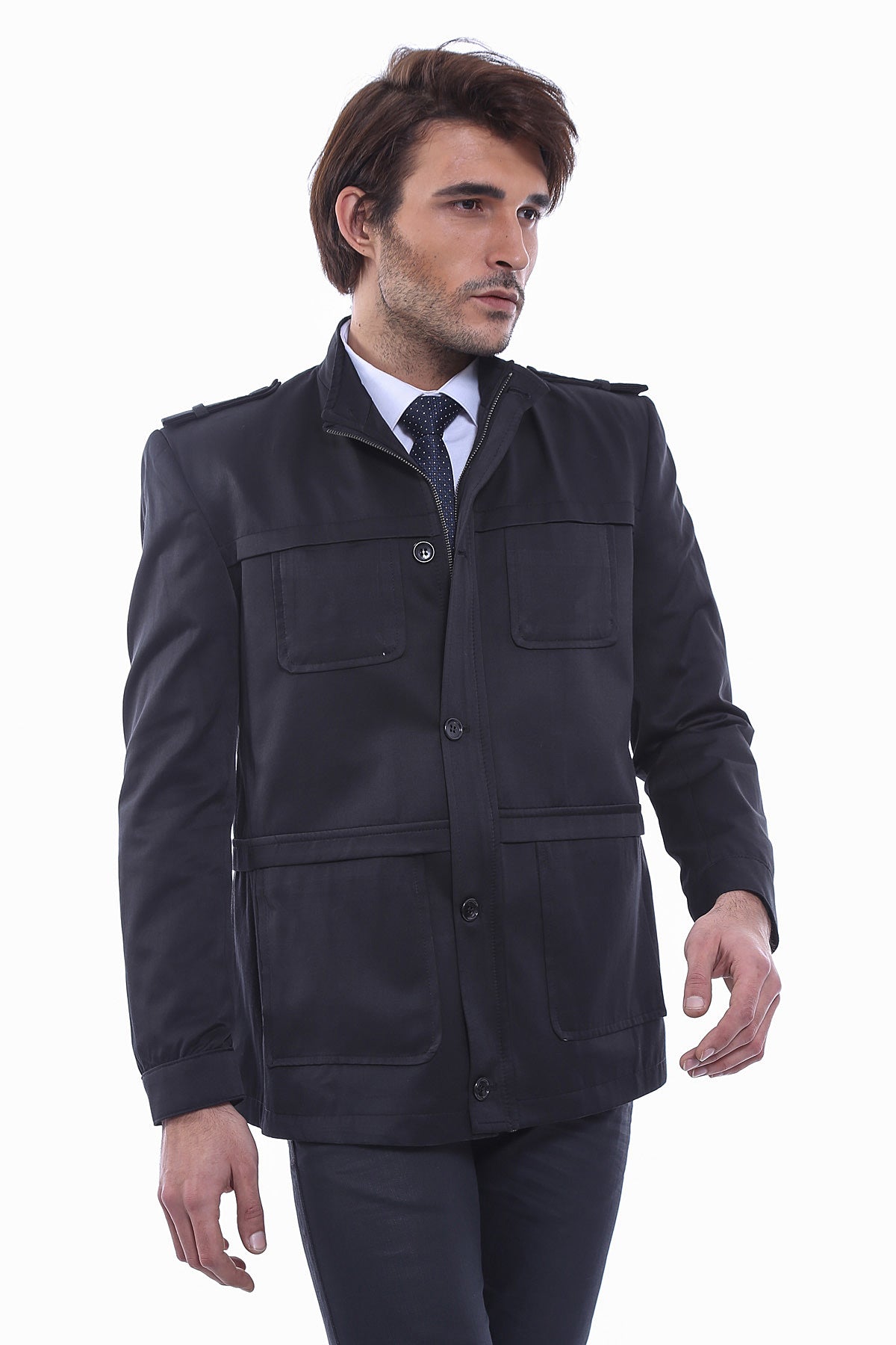 Plain Black Men Short Coat