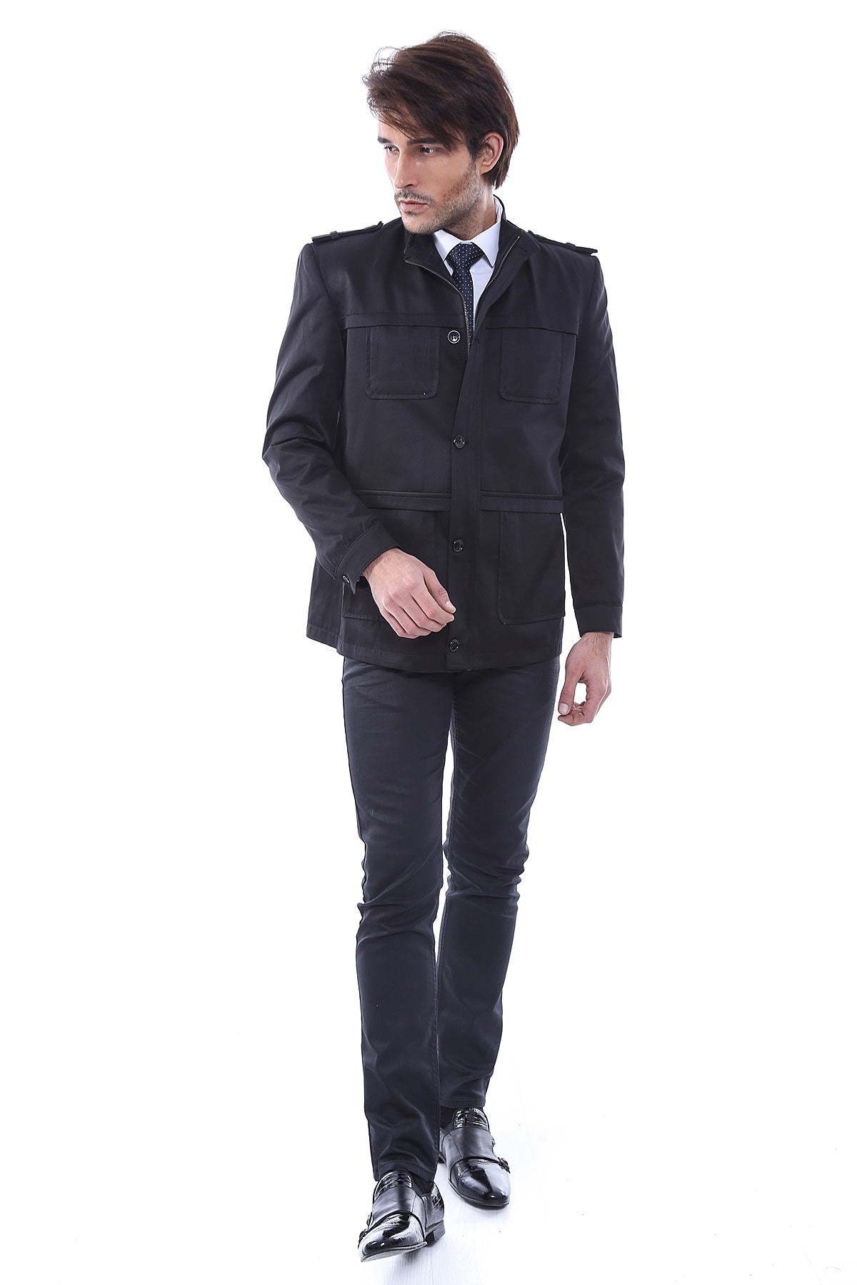 Plain Black Men Short Coat