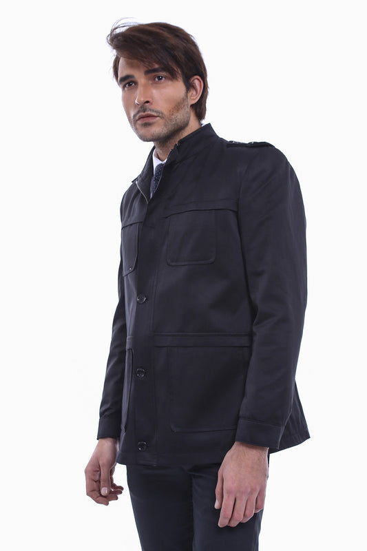 Plain Black Men Short Coat