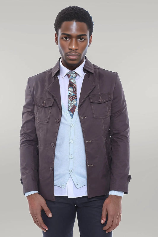 4 Buttons Brown Coat