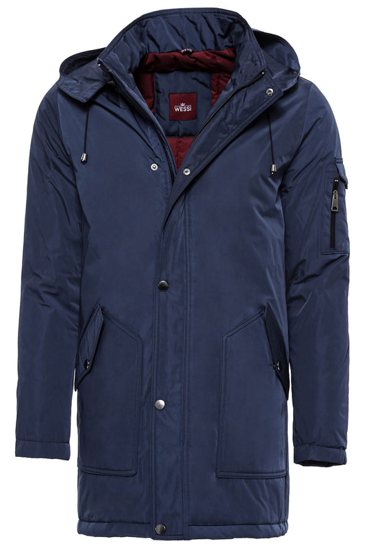 Blue Pocket Hooded Men's Coat