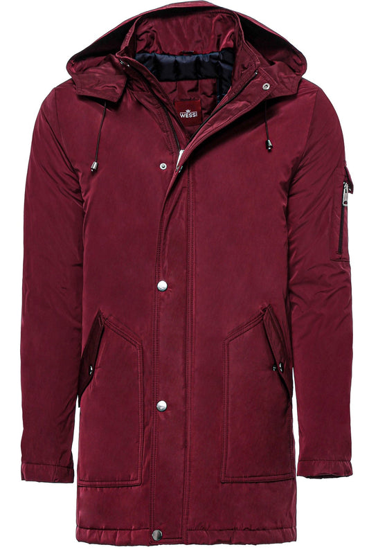 Burgundy Pocket Hooded Men's Coat