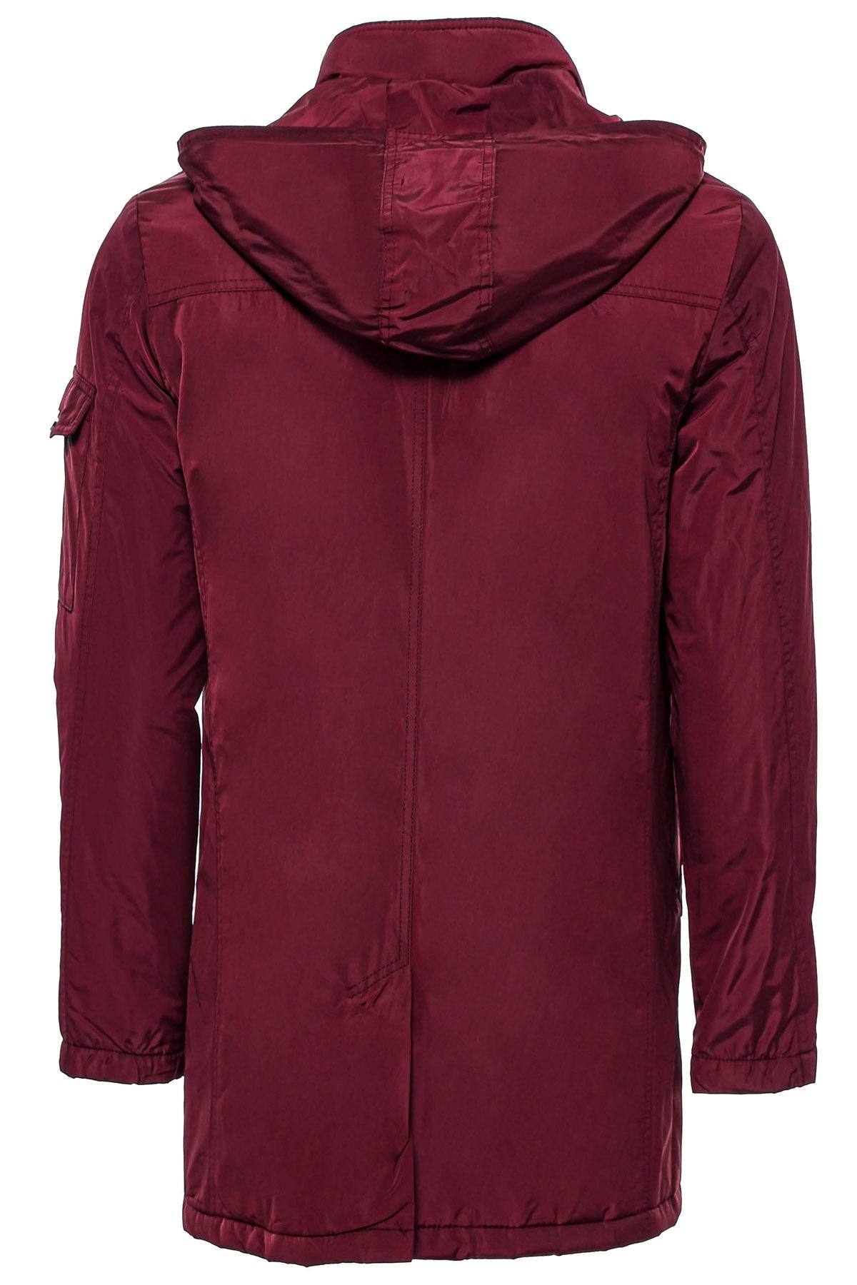 Burgundy Pocket Hooded Men's Coat