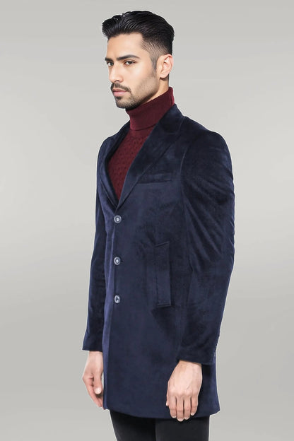 Wide Lapel Cachet Navy Blue Men Coat