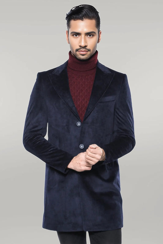 Wide Lapel Cachet Navy Blue Men Coat