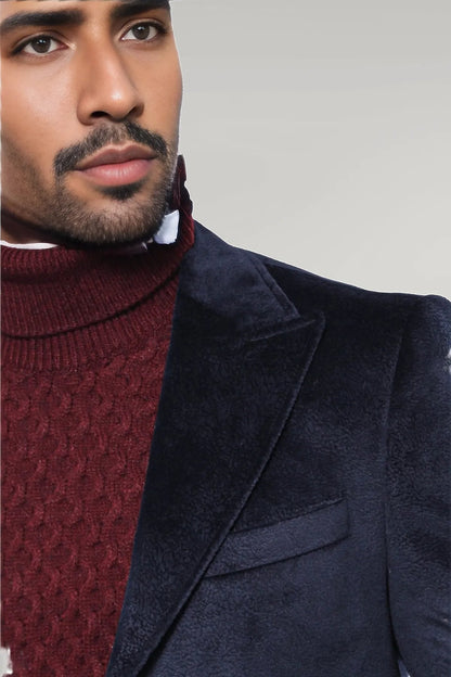 Wide Lapel Cachet Navy Blue Men Coat