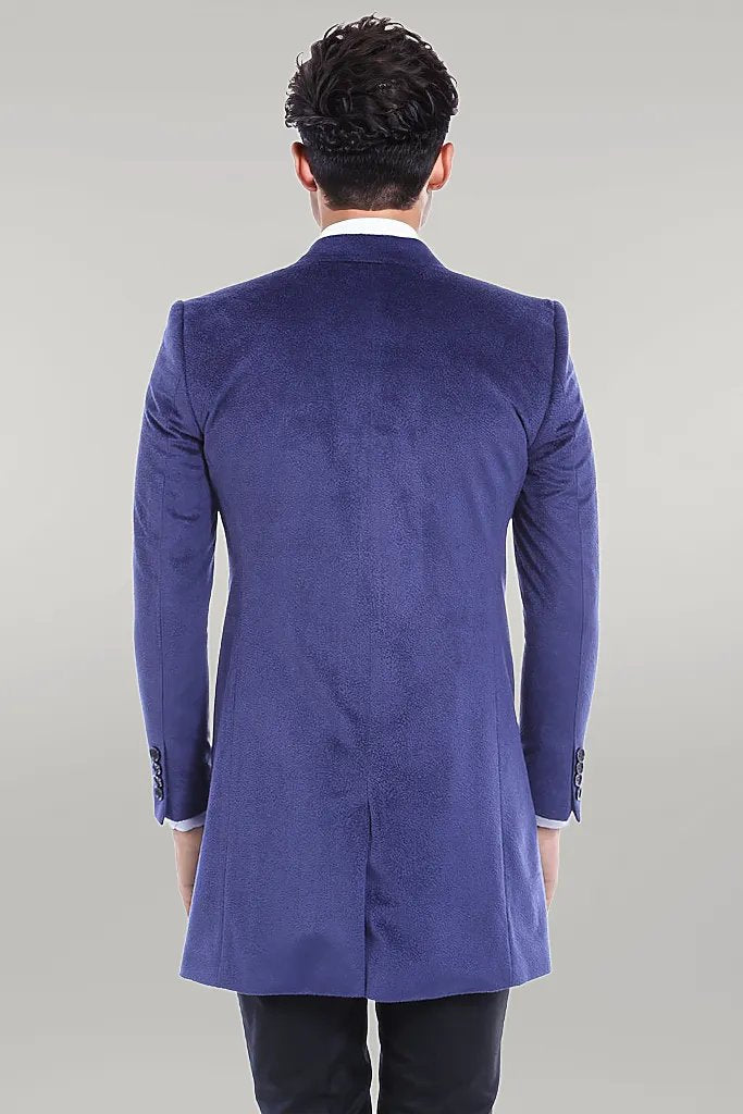 Peak Lapel Blue Men Coat