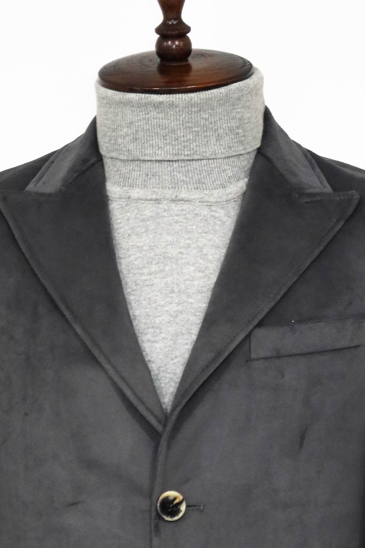 Suede Slim Fit Long Grey Men Coat