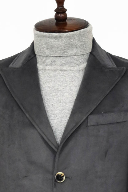 Suede Slim Fit Long Grey Men Coat