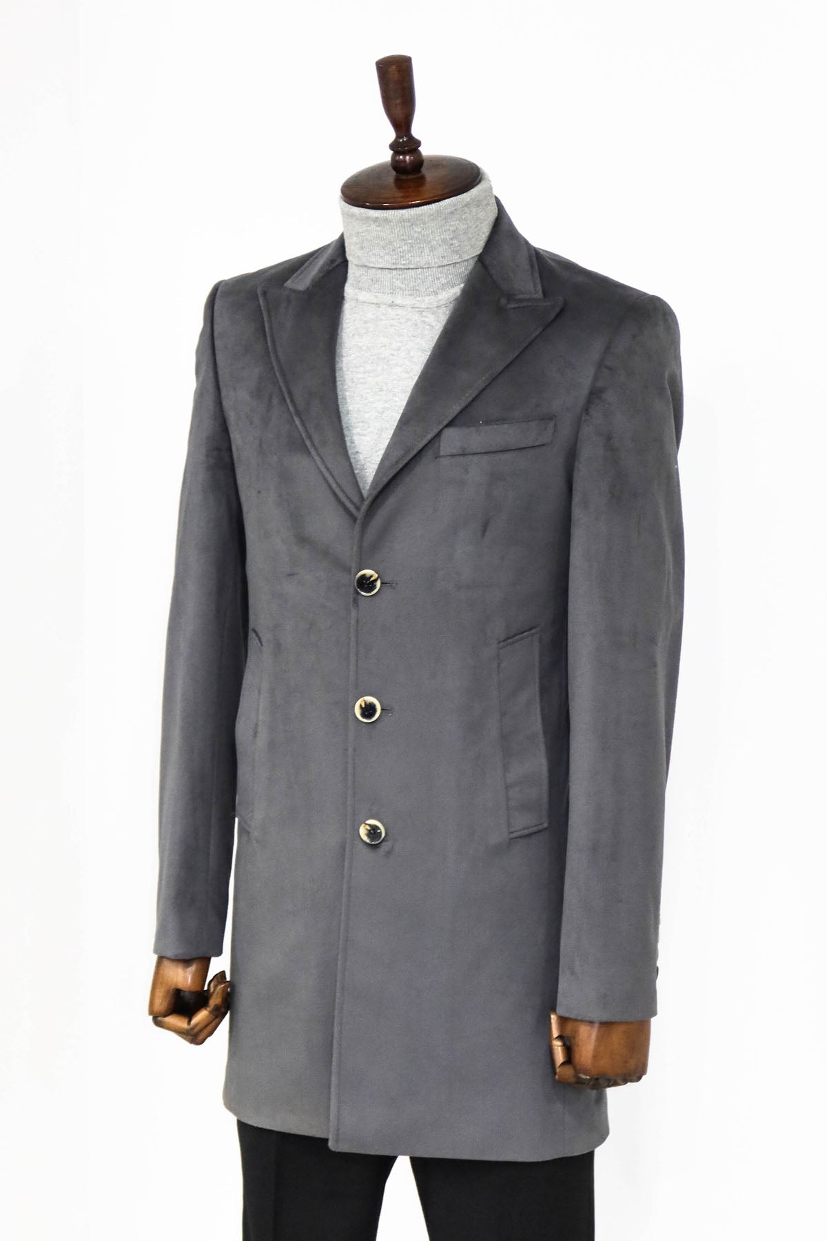 Suede Slim Fit Long Grey Men Coat