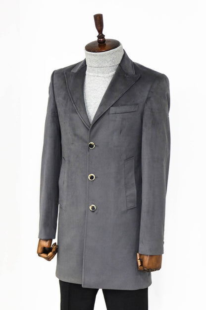 Suede Slim Fit Long Grey Men Coat