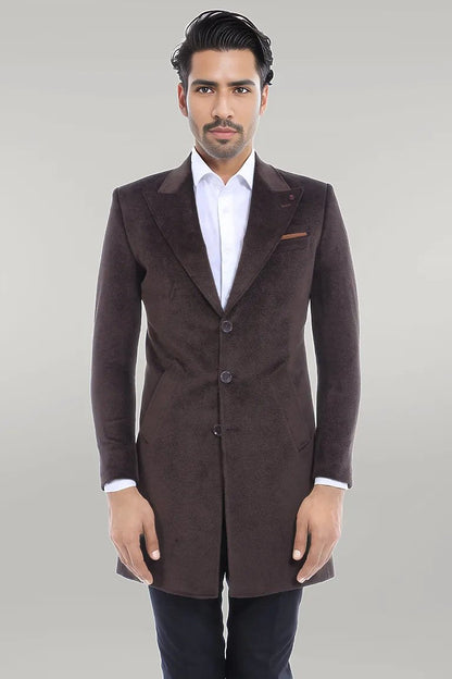Peak Lapel Brown Men Coat
