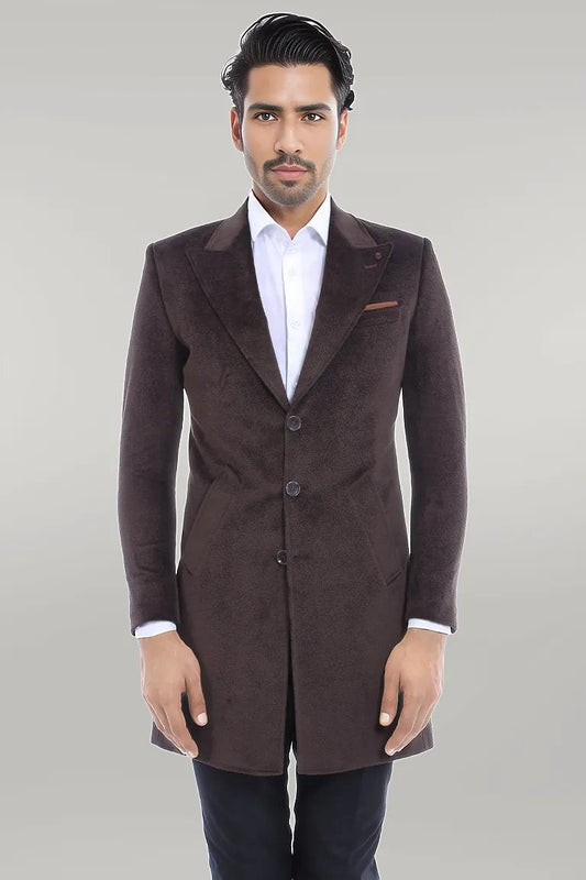Peak Lapel Brown Men Coat