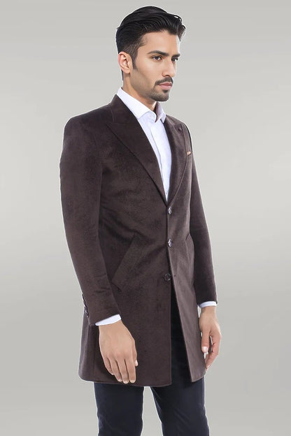 Peak Lapel Brown Men Coat