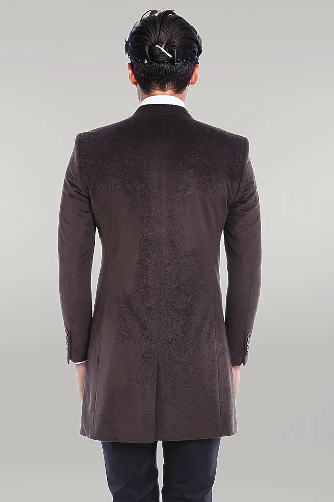 Peak Lapel Brown Men Coat