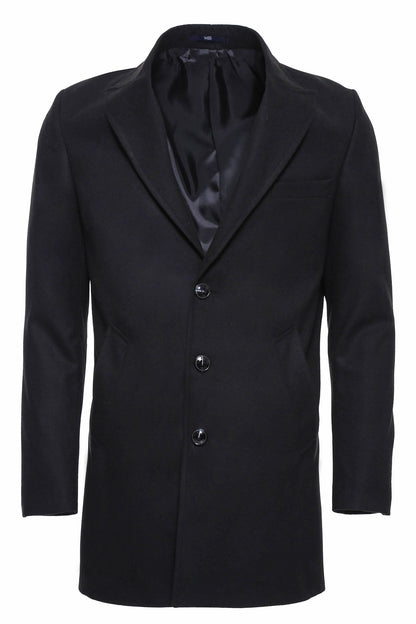 Wide Pointed Collar Over Knee Black Men Coat