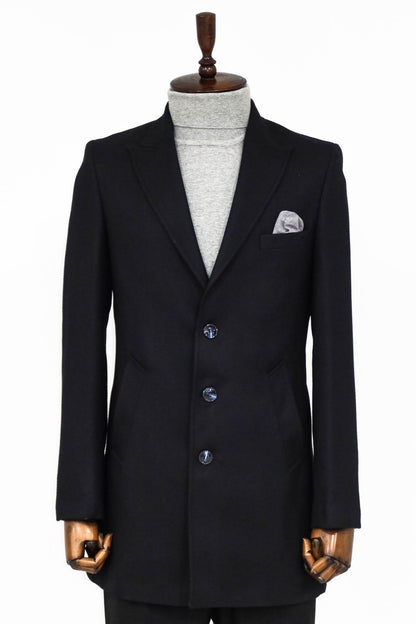 Cachet Slim Fit Wide Lapel Charcoal Men Coat