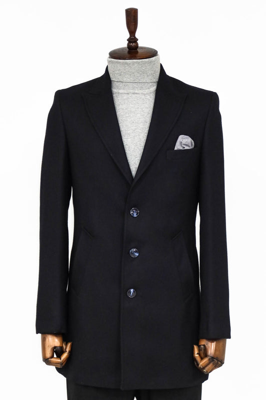 Cachet Slim Fit Wide Lapel Charcoal Men Coat