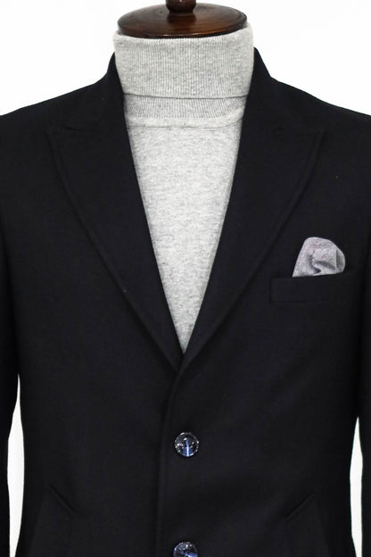Cachet Slim Fit Wide Lapel Charcoal Men Coat