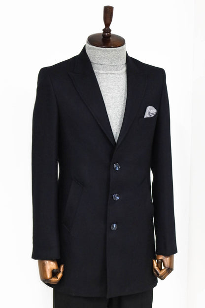 Cachet Slim Fit Wide Lapel Charcoal Men Coat