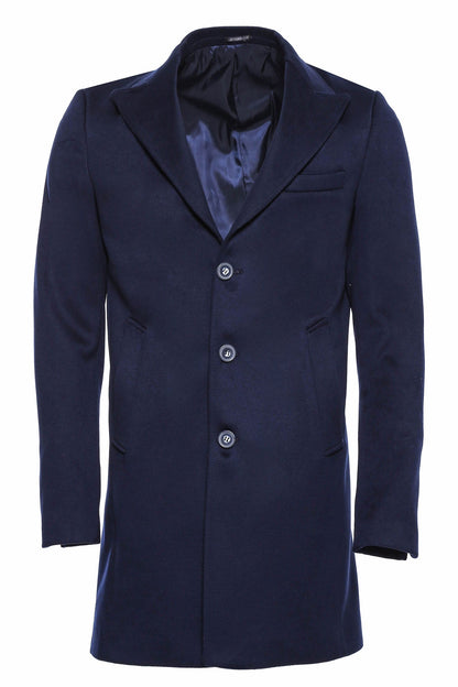 Wide Pointed Collar Over Knee Navy Blue Men Coat