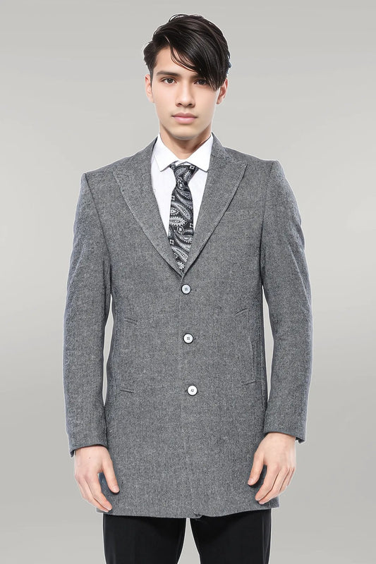 Cachet Peak Lapel Grey Men Long Coat