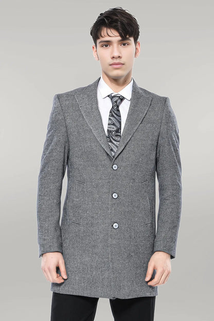 Cachet Peak Lapel Grey Men Long Coat