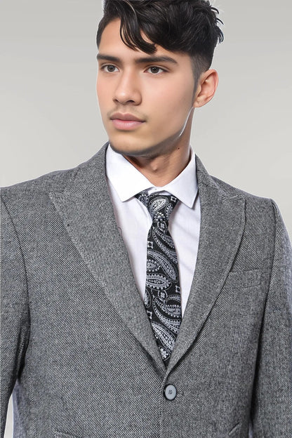 Cachet Peak Lapel Grey Men Long Coat