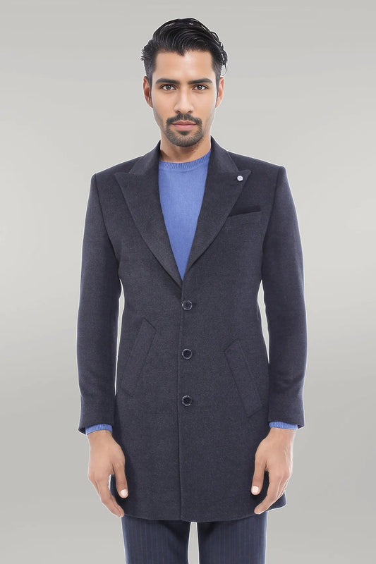 Wide Pointed Collar Smoked Over Knee Men Coat