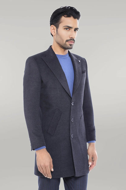 Wide Pointed Collar Smoked Over Knee Men Coat