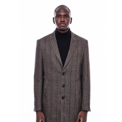 KOALA SYDNEY  Brown Navy Burgundy Striped Slim-Fit Coat