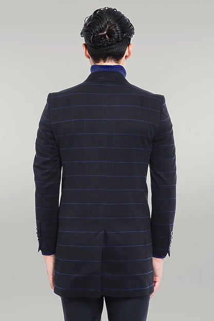 Wide Pointed Collar Black Men Coat