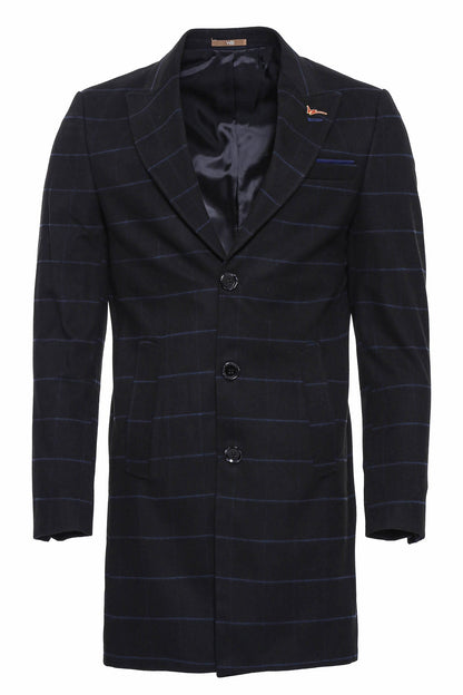 Wide Pointed Collar Black Men Coat