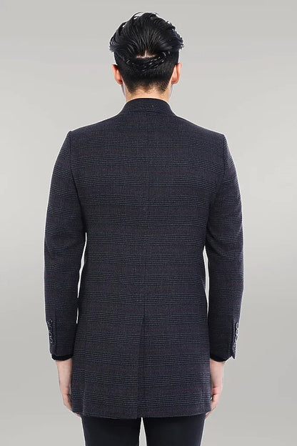 Wide Pointed Collar Anthracitic Plaid Coat