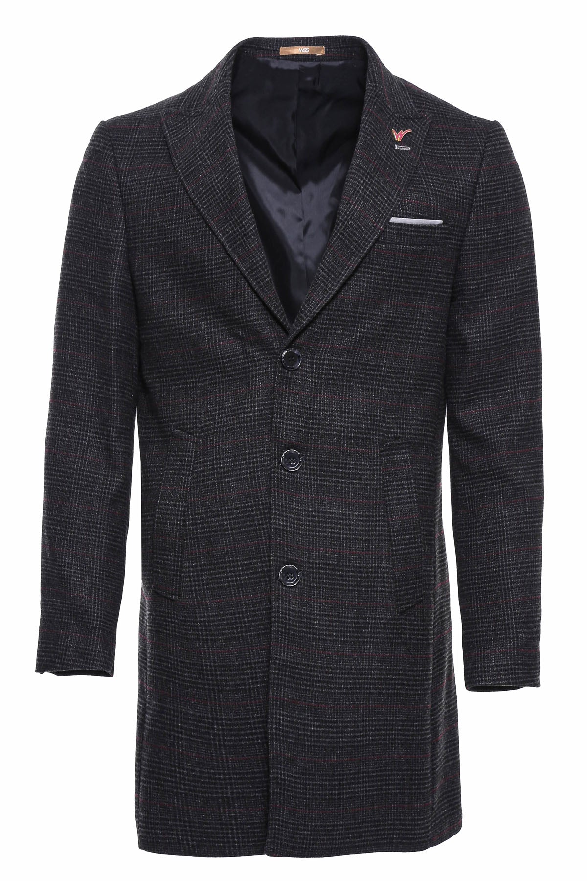 Wide Pointed Collar Anthracitic Plaid Coat