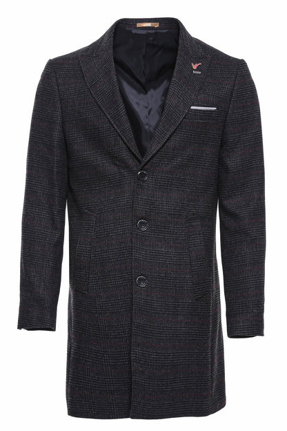 Wide Pointed Collar Anthracitic Plaid Coat