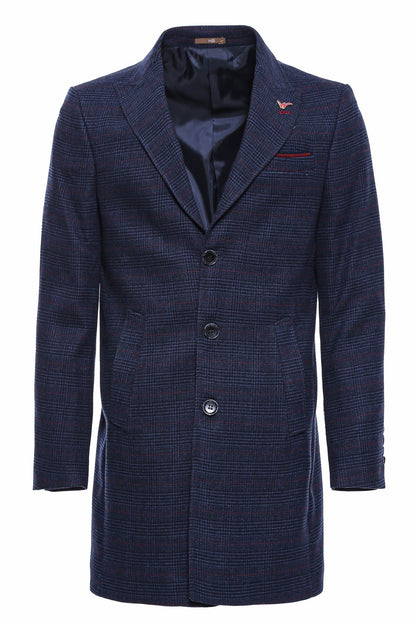 Wide Pointed Collar Blue Men Coat