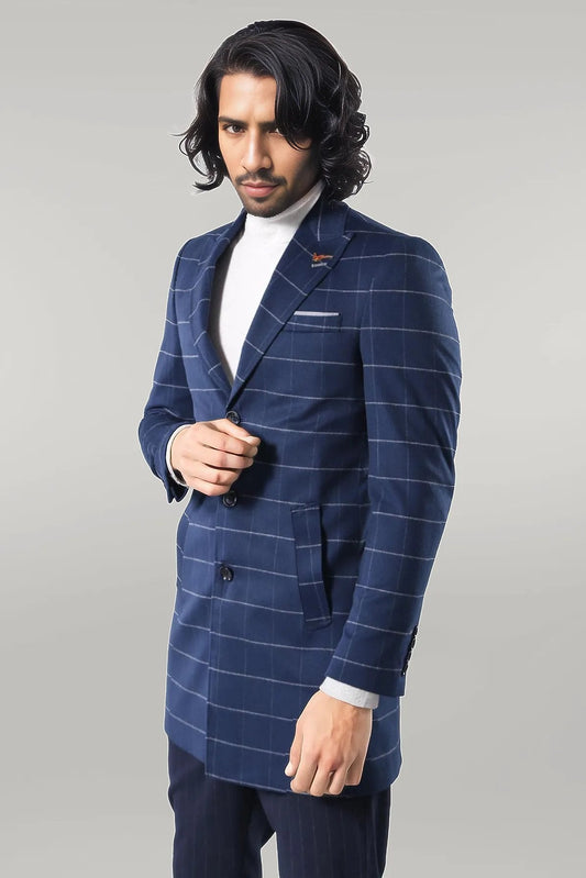 Wide Pointed Collar Indigo Men Coat