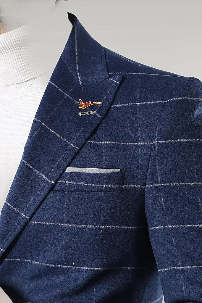 Wide Pointed Collar Indigo Men Coat