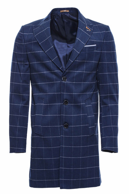 Wide Pointed Collar Indigo Men Coat