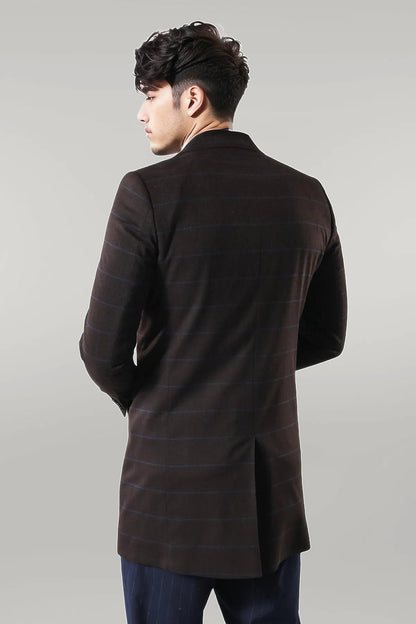 Wide Pointed Collar Brown Men Coat