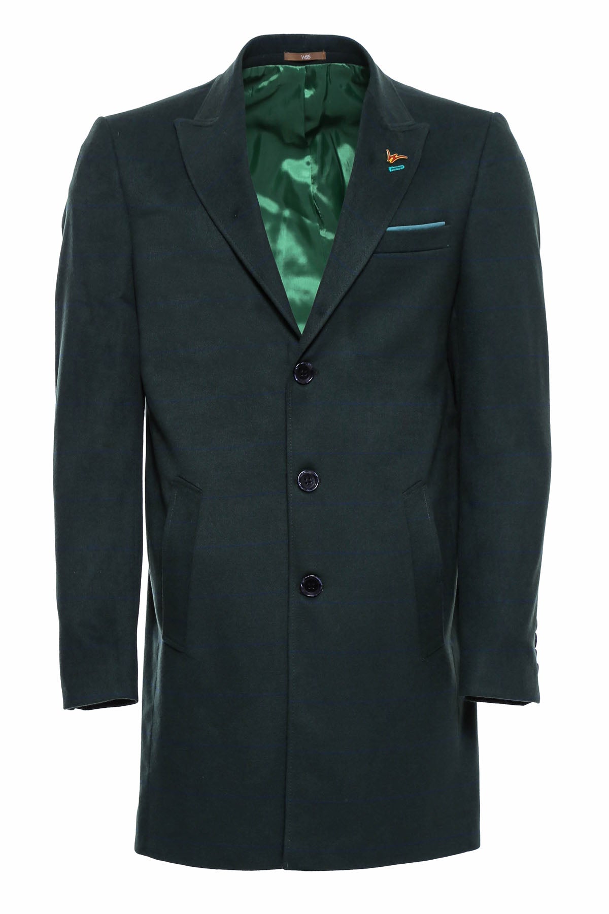 Wide Pointed Collar Green Men Coat