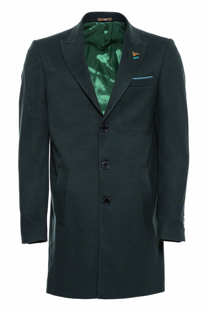 Wide Pointed Collar Green Men Coat